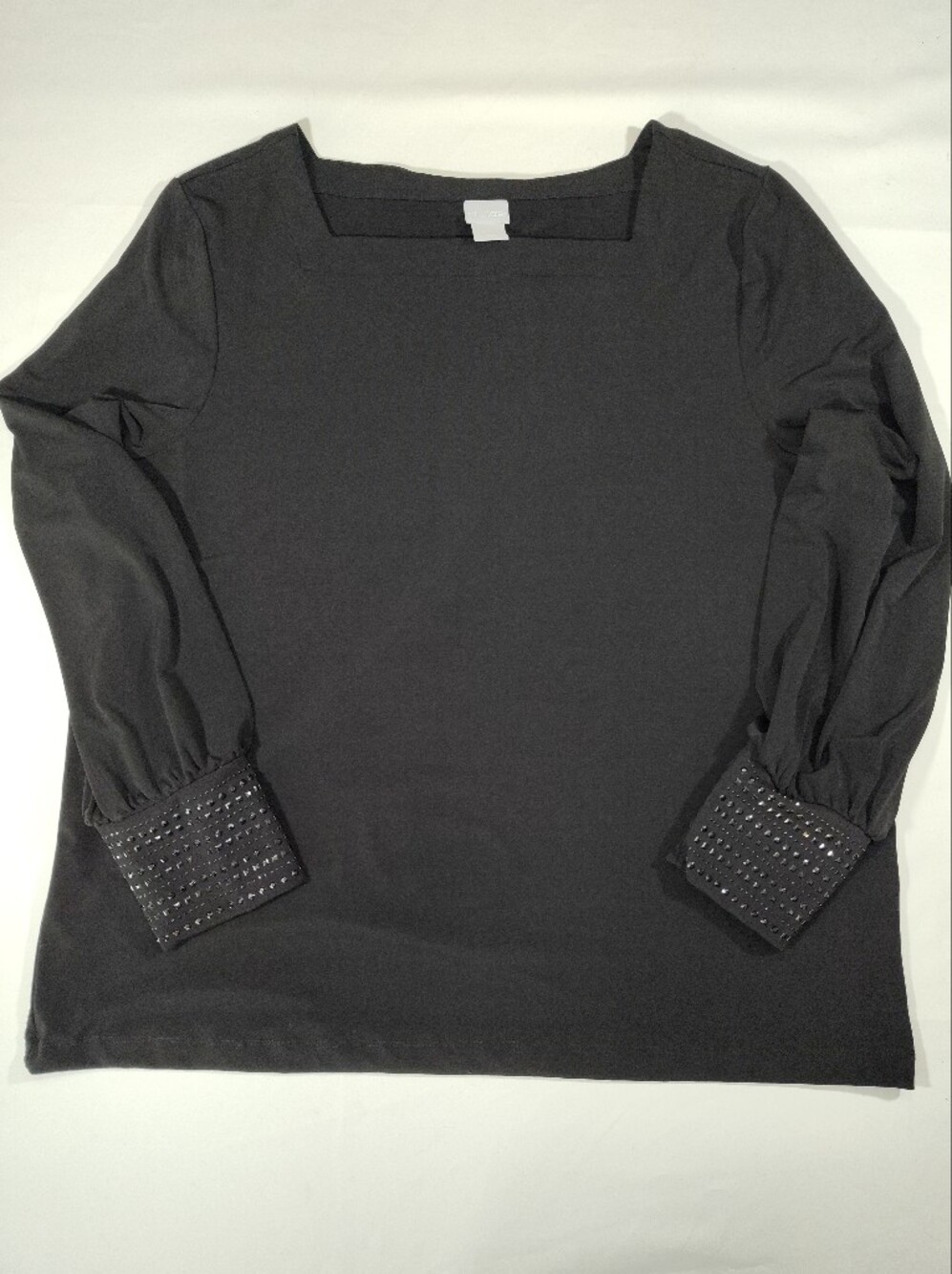 Chico's Black Long-Sleeve Square Neck Cuffed Top Chico's Size 3 Or US 16/XL